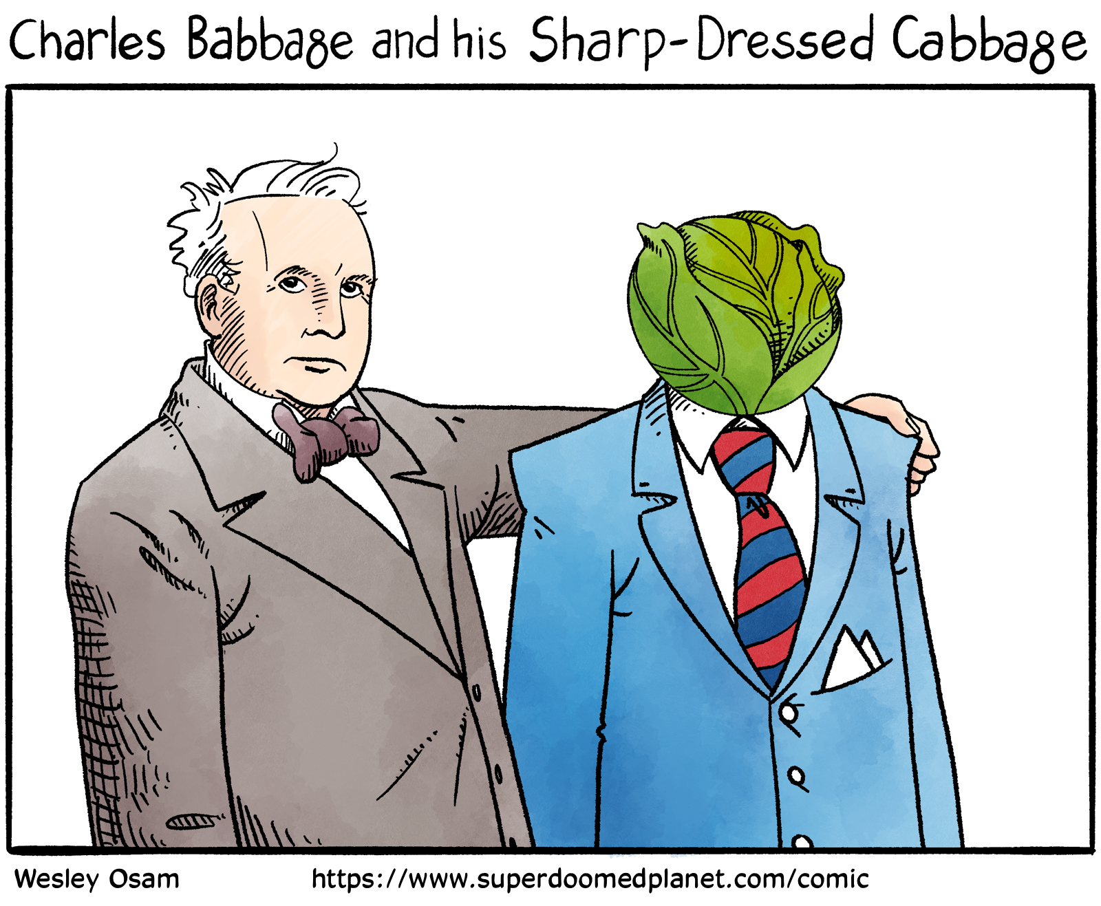 Comic panel - Charles Babbage and His Sharp-Dressed Cabbage